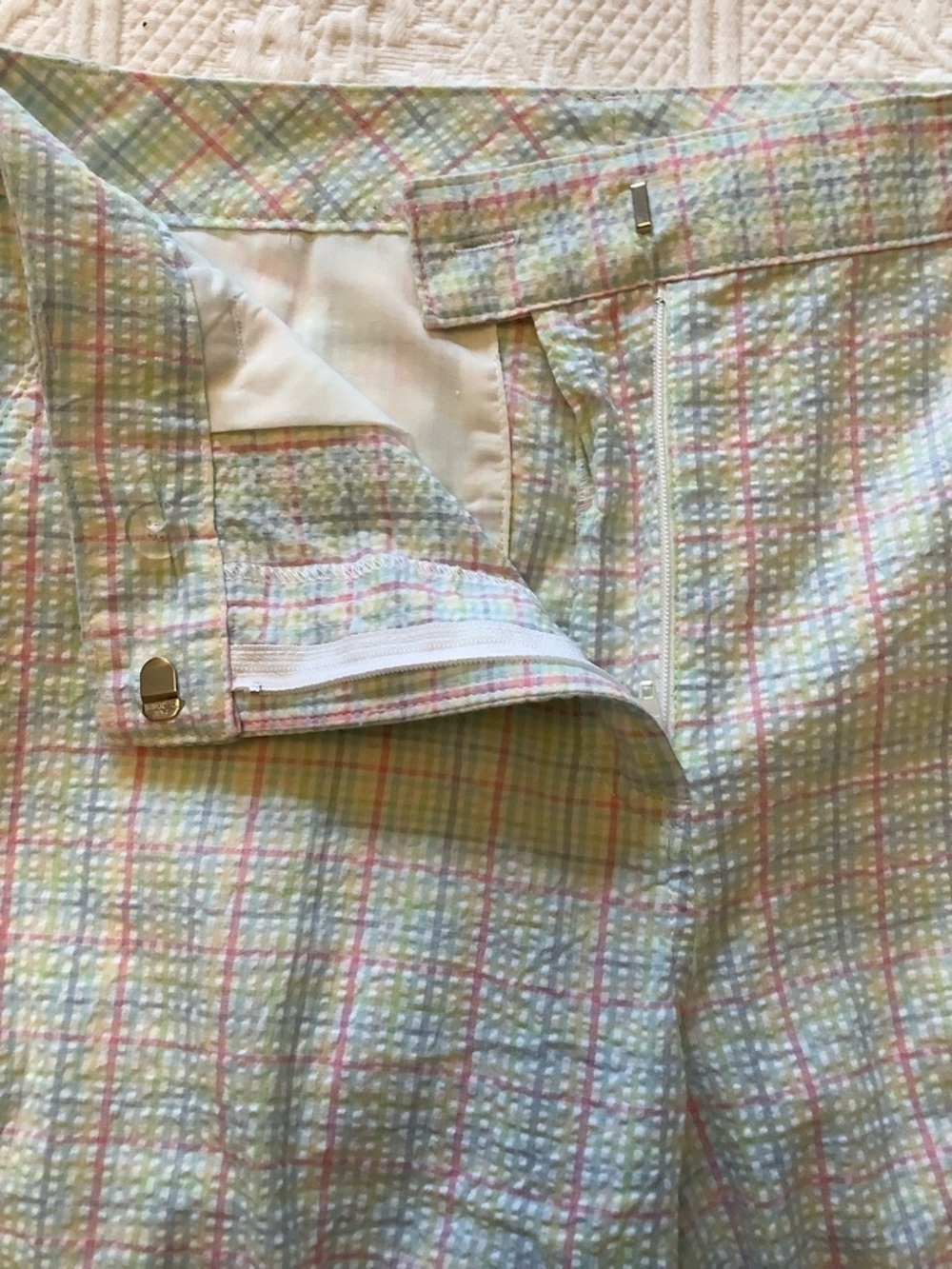 Kim Rogers Pastel Plaid Bermuda Shorts in Mint, Pink & Blue - Picture 6 of 7
